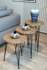3'lü Zigon Sehpa Yuvarlak Model Zigon Sehpa Metal Tel Ayak
