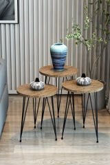 3'lü Zigon Sehpa Yuvarlak Model Zigon Sehpa Metal Tel Ayak