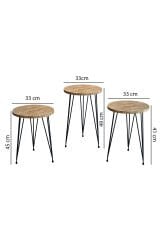3'lü Zigon Sehpa Yuvarlak Model Zigon Sehpa Metal Tel Ayak