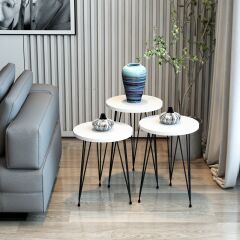 3'lü Zigon Sehpa Yuvarlak Model Zigon Sehpa Metal Tel Ayak