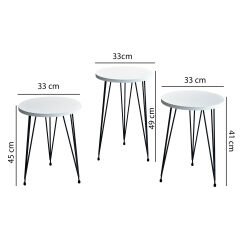 3'lü Zigon Sehpa Yuvarlak Model Zigon Sehpa Metal Tel Ayak