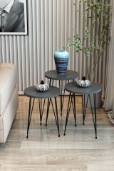 3'lü Zigon Sehpa Yuvarlak Model Zigon Sehpa Metal Tel Ayak