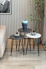 3'lü Zigon Sehpa Yuvarlak Model Zigon Sehpa Metal Tel Ayak