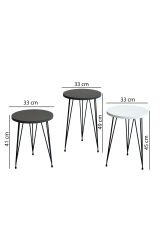 3'lü Zigon Sehpa Yuvarlak Model Zigon Sehpa Metal Tel Ayak