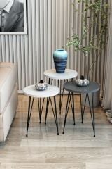 3'lü Zigon Sehpa Yuvarlak Model Zigon Sehpa Metal Tel Ayak