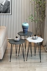 3'lü Zigon Sehpa Sekizgen Model Zigon Sehpa Metal Tel Ayak