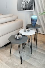 3'lü Zigon Sehpa Sekizgen Model Zigon Sehpa Metal Tel Ayak