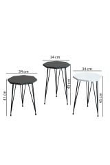 3'lü Zigon Sehpa Sekizgen Model Zigon Sehpa Metal Tel Ayak