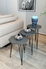 3'lü Zigon Sehpa Sekizgen Model Zigon Sehpa Metal Tel Ayak