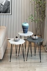 3'lü Zigon Sehpa Sekizgen Model Zigon Sehpa Metal Tel Ayak