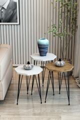 3'lü Zigon Sehpa Sekizgen Model Zigon Sehpa Metal Tel Ayak