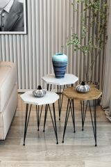 3'lü Zigon Sehpa Sekizgen Model Zigon Sehpa Metal Tel Ayak