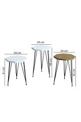 3'lü Zigon Sehpa Sekizgen Model Zigon Sehpa Metal Tel Ayak