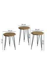 3'lü Zigon Sehpa Sekizgen Model Zigon Sehpa Metal Tel Ayak