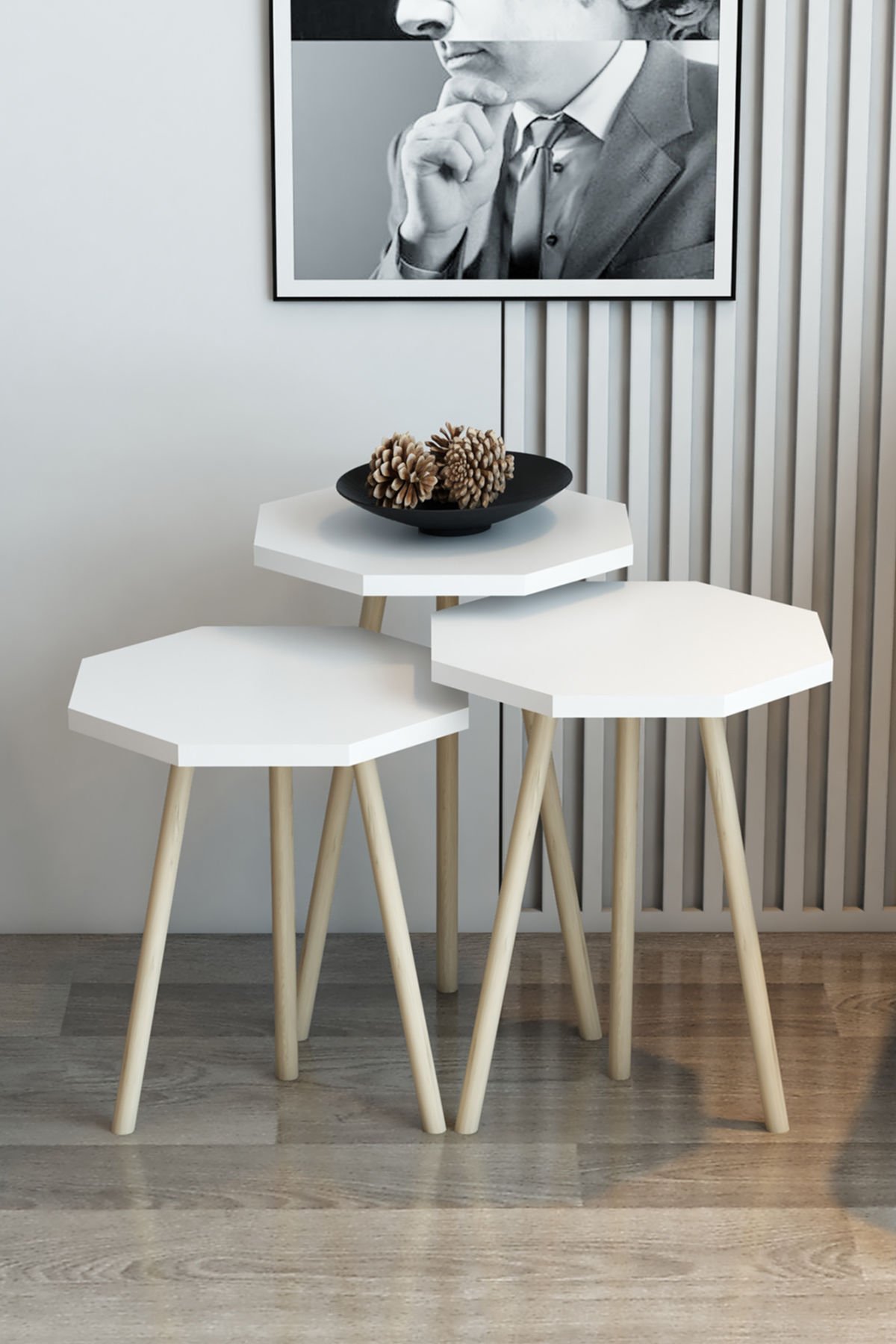 3'lü Zigon Sehpa Sekizgen Model Zigon Sehpa Gürgen Ayak