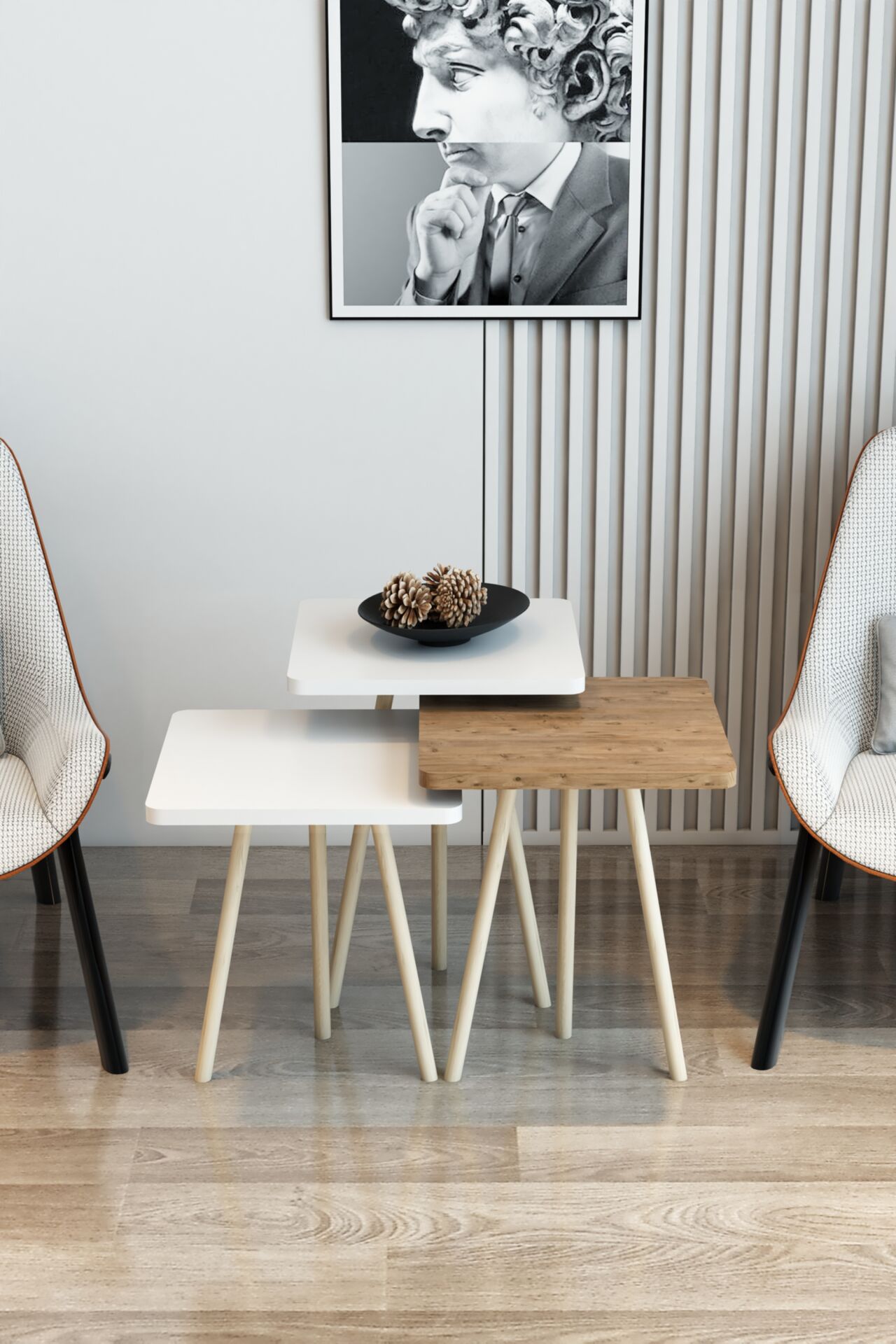 3'lü Zigon Sehpa Kare Model Zigon Sehpa Gürgen Ayak