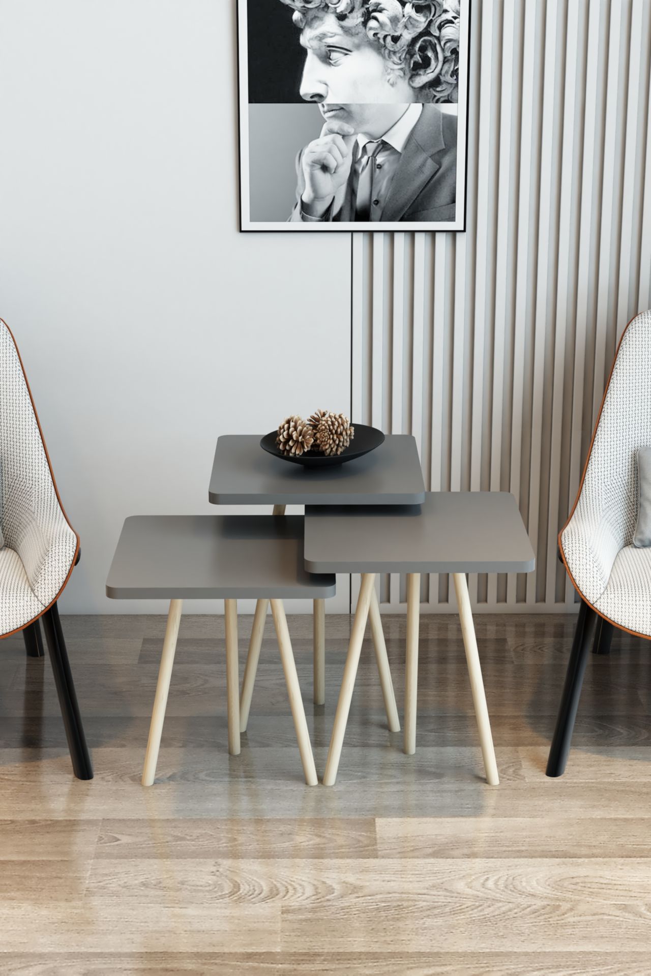 3'lü Zigon Sehpa Kare Model Zigon Sehpa Gürgen Ayak