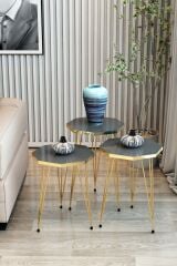 3'lü Zigon Sehpa Gold Serisi Sekizgen Model Zigon Sehpa Metal Tel Ayak
