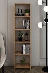 6 Raflı 40 Cm Dekoratif Kitaplık Ceviz Kitaplık Ofis Kitaplığı Dolap Evrak Rafı Ev Rafı Kitap Rafı