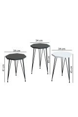 3'lü Zigon Sehpa Ve Orta Sehpa Set Sekizgen Sehpa Seti Tel Ayak Metal Sehpa Set