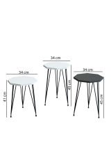 3'lü Zigon Sehpa Ve Orta Sehpa Set Sekizgen Sehpa Seti Tel Ayak Metal Sehpa Set