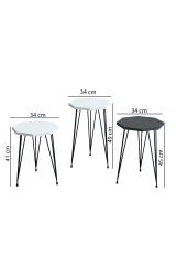 3'lü Zigon Sehpa Ve Orta Sehpa Set Sekizgen Sehpa Seti Tel Ayak Metal Sehpa Set