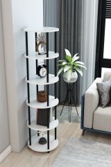 6 Raflı Yuvarlak Tasarım Kitaplık Ofis Salon Kitaplığı Modern Şık Tasarım Kolay Montaj