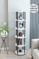 6 Raflı Yuvarlak Tasarım Kitaplık Ofis Salon Kitaplığı Modern Şık Tasarım Kolay Montaj