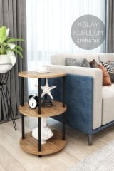 3 Raflı Yuvarlak Tasarım Çevir Tak Yan Sehpa Kitaplık Özel Tasarım Dekoratif Çevir Kur Kolay Montaj