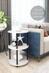 3 Raflı Yuvarlak Tasarım Çevir Tak Yan Sehpa Kitaplık Özel Tasarım Dekoratif Çevir Kur Kolay Montaj