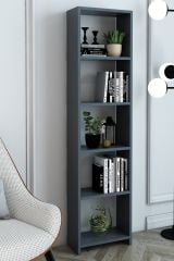 6 Raflı 40 Cm Dekoratif Kitaplık Antrasit Kitaplık Ofis Kitaplığı Dolap Evrak Rafı Ev Rafı Kitap Raf