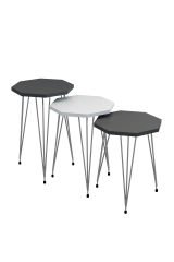 3'lü Zigon Sehpa Gümüş Serisi Sekizgen Model Zigon Sehpa Gümüş Metal Tel Ayak