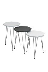 3'lü Zigon Sehpa Gümüş Serisi Sekizgen Model Zigon Sehpa Gümüş Metal Tel Ayak