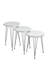 3'lü Zigon Sehpa Gümüş Serisi Sekizgen Model Zigon Sehpa Gümüş Metal Tel Ayak
