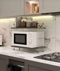 Mikrodalga Üstü Raf Tezgah Üstü Mutfak Organizer Antrasit Gümüş Tel Ayaklı Çok Amaçlı Raf Düzenleyici