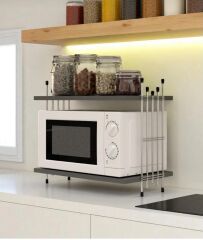 Mikrodalga Üstü Raf Tezgah Üstü Mutfak Organizer Antrasit Gümüş Tel Ayaklı Çok Amaçlı Raf Düzenleyici