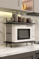 Mikrodalga Üstü Raf Tezgah Üstü Mutfak Organizer Antrasit Siyah Tel Ayaklı Çok Amaçlı Raf Düzenleyici